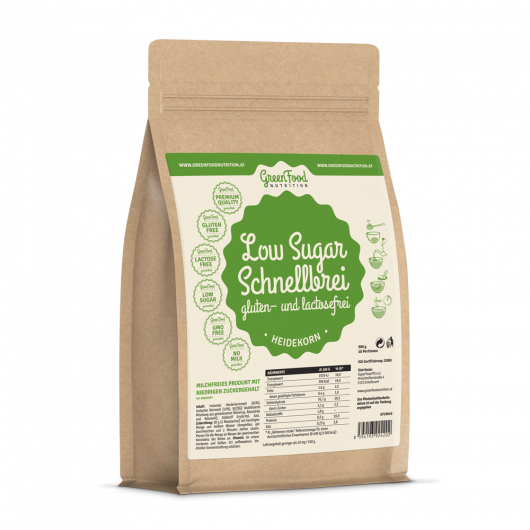 GreenFood Nutrition LOW SUGAR schneller Brei ohne Gluten und Lactose 500g - Geschmackssorte: Buchweizen