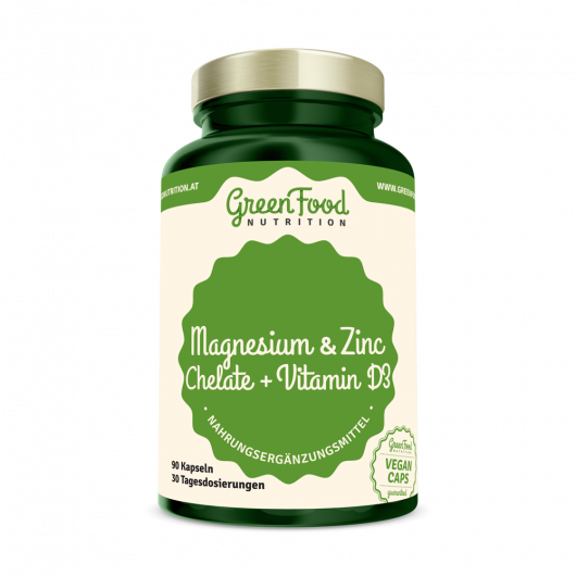 GreenFood Nutrition Magnesium und Zink Chelate + Vitamin D3 90 Kapseln