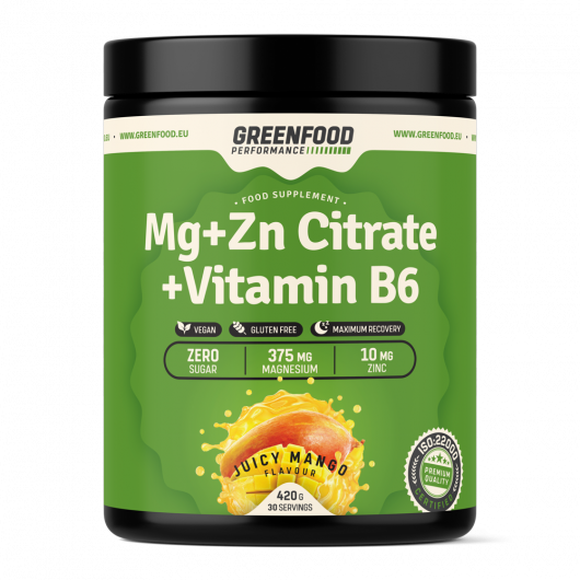 GreenFood Nutrition Performance Mg+ZN Citrate + Vitamin B6 420g - Geschmackssorte: Juicy Mango