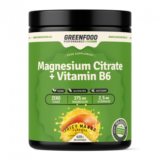 GreenFood Nutrition Performance Magnesium Citrate + Vitamin B6 420g - Geschmackssorte: Juicy Mango