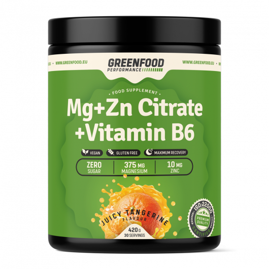 GreenFood Nutrition Performance Mg+ZN Citrate + Vitamin B6 420g - Geschmackssorte: Juicy Tangerine