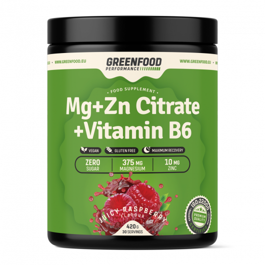 GreenFood Nutrition Performance Mg+ZN Citrate + Vitamin B6 420g - Geschmackssorte: Juicy Raspberry